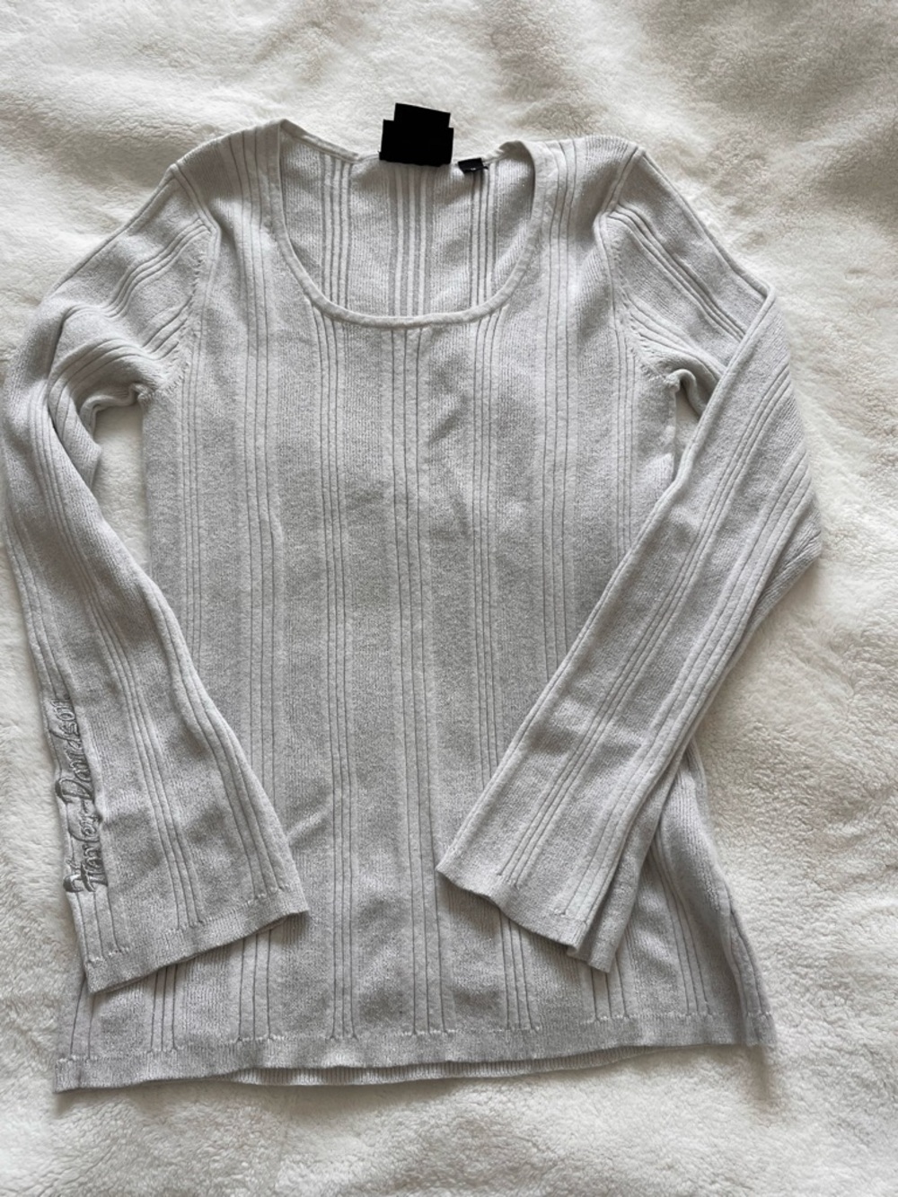 Harley-Davidson Silver-Threaded Ribbed Scoop Neck Top - Cream